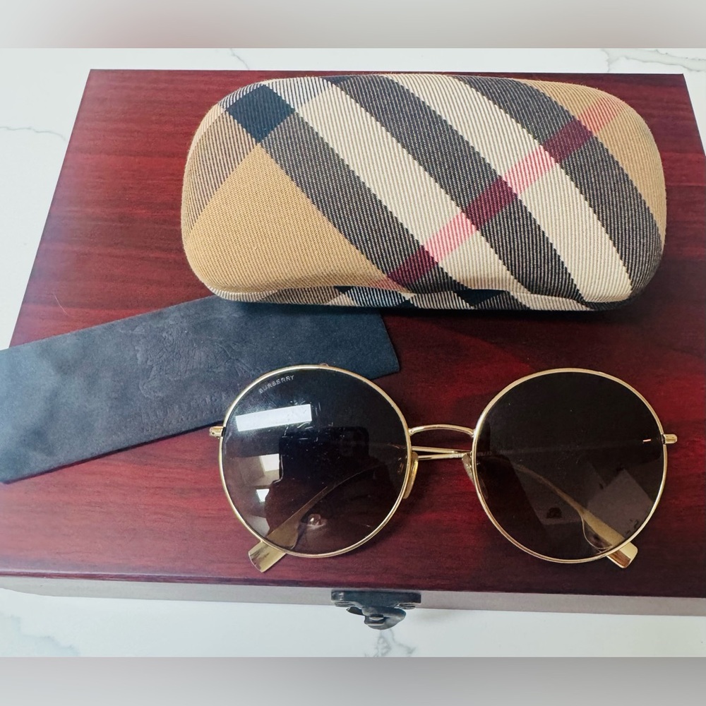 Authentic Burberry Unisex Gold Frame Sunglasses with Brown Lenses